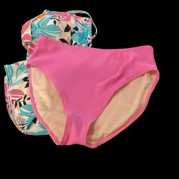 Croft & Barrow 2 Piece Tankini Swimsuit, Pink and Turquoise Multi Floral, 14/16 - Picture 3 of 7